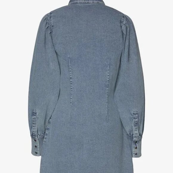 ICHI Denmark DENIM SHIRTDRESS DRESS Sz 36 or SMALL SNAP BUTTONS ** MADE IN INDIA - Picture 5 of 10